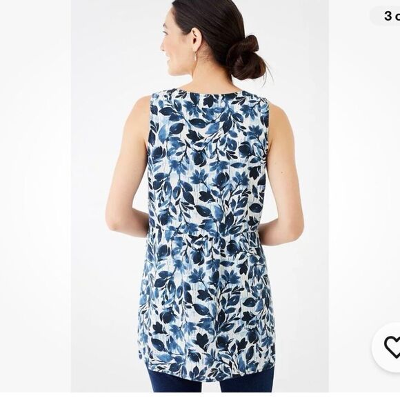 NWOT Pure Jill Tunic Top Small Blue White Cream Batik Trellis A-line Sleeveless - Picture 2 of 14